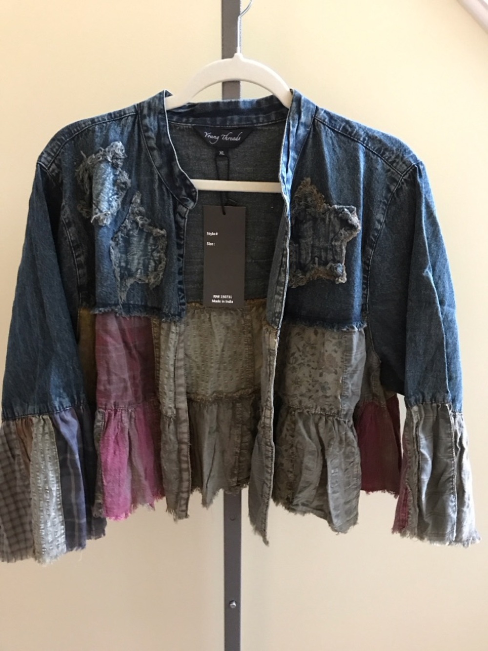 YOUNG THREADS NWT Jacket Denim Plaid Raw Edge Size Xlarge